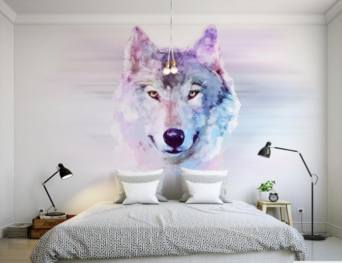 drawing of a wolf in the bedroom