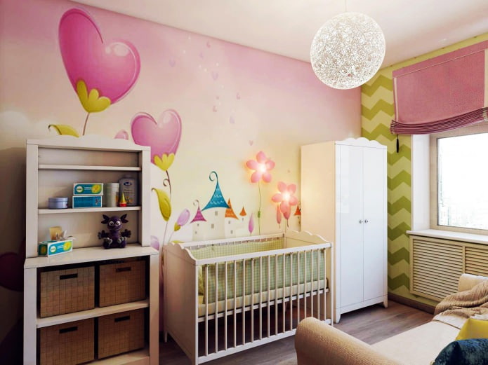 proiectarea unei camere pentru copii pentru un nou-născut de 8,4 metri pătrați. m.