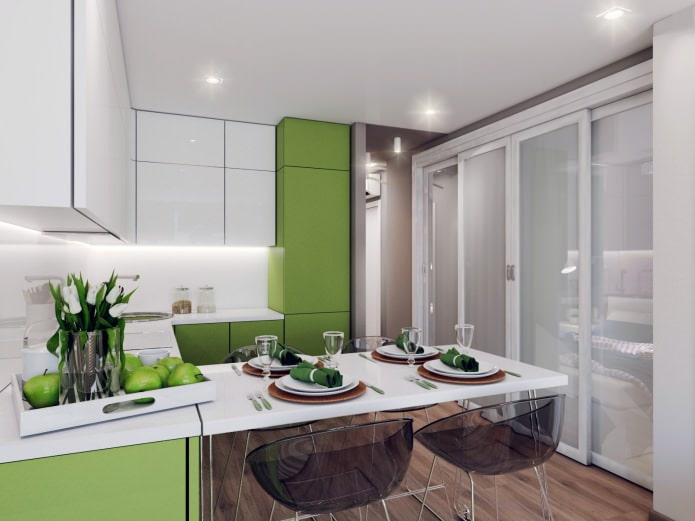 thiết kế phòng khách nhà bếp rộng 18,62 mét vuông. m