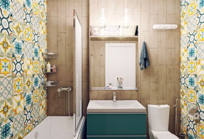 3,82 kvadratinių metrų bendrojo vonios kambario dizainas. m