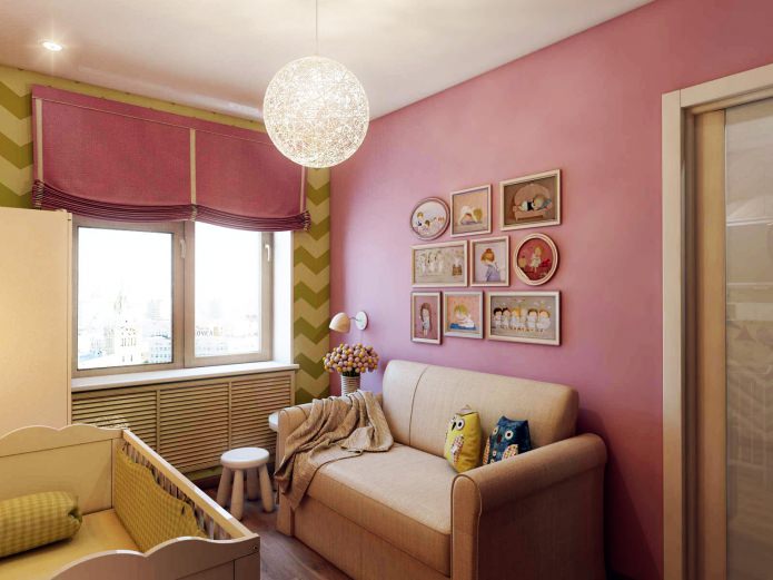 design of a children's room for a newborn 8.4 square meters. m