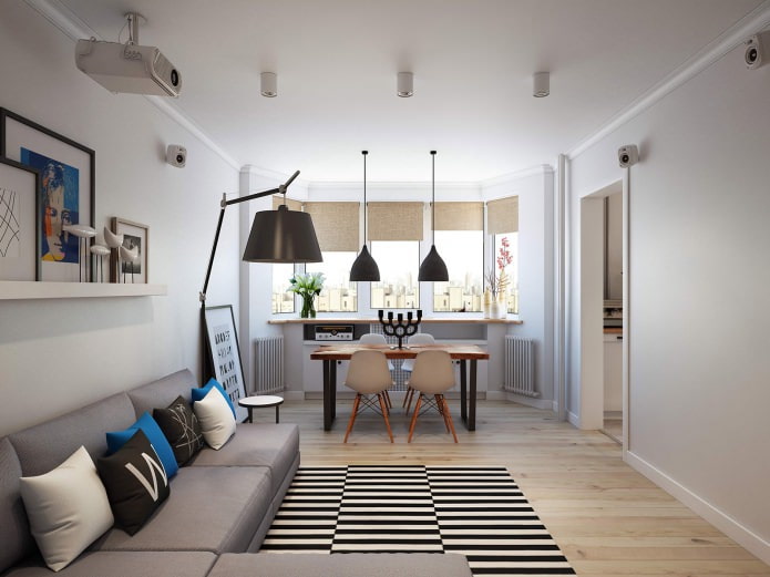dizajn modernej obývacej izby s jedálňou