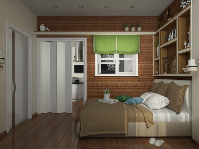 camera da letto con una finta finestra nel progetto di interior design dell'appartamento