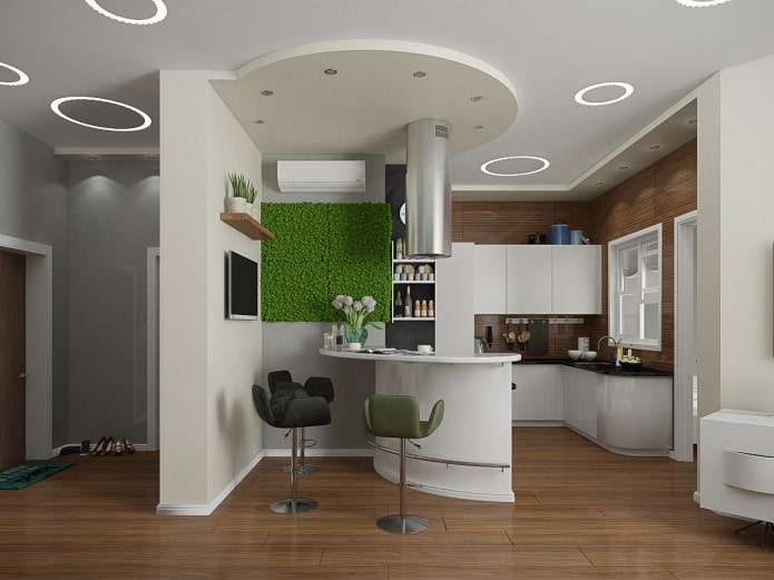 cucina con bar nel progetto di interior design dell'appartamento