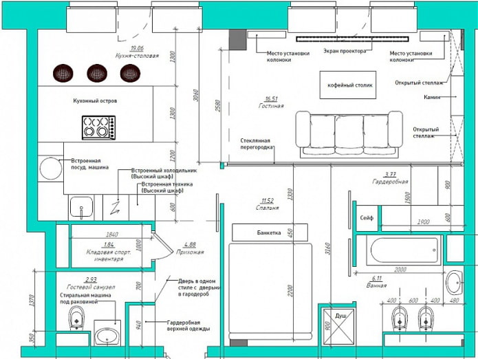 El diseño del apartamento es de 67 metros cuadrados. m