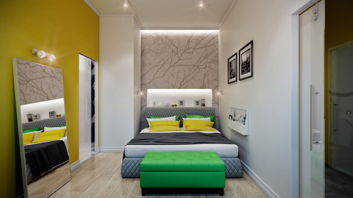 חדר שינה בפנים של דירה מודרנית מסוגננת