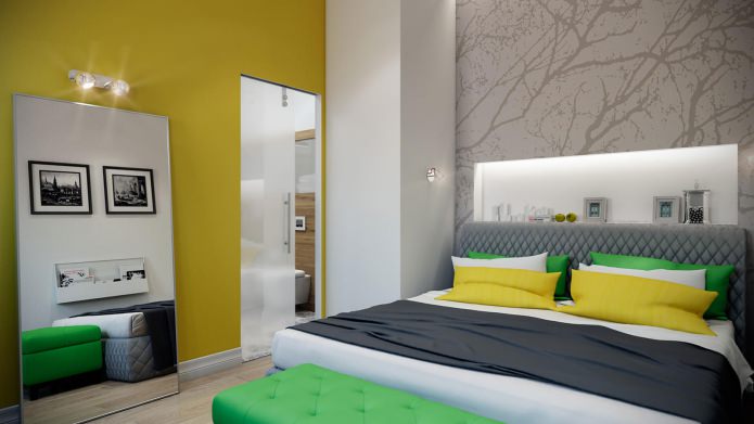 bilik tidur di pedalaman sebuah apartmen moden yang bergaya