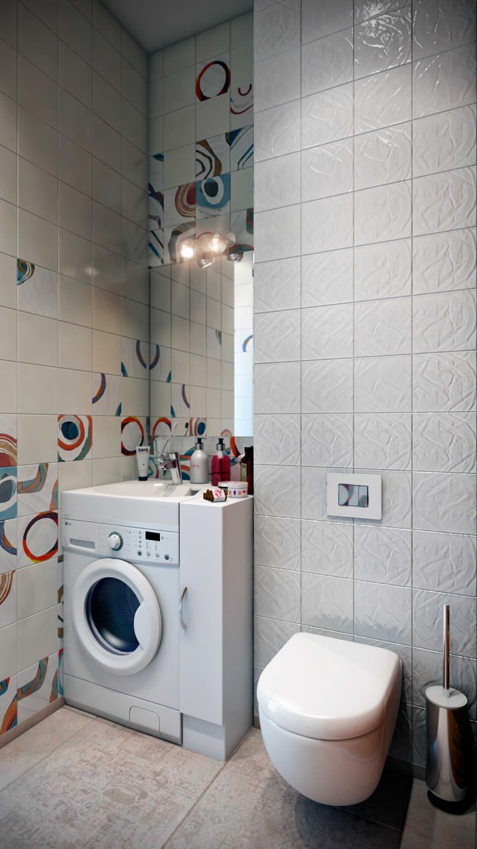 viesu vannas istabas interjers ar veļas mašīnu