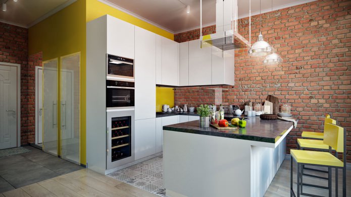 bucătărie în interiorul unui apartament elegant și modern