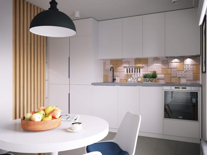 kuchnia w projekcie apartamentu typu studio o powierzchni 37 metrów kwadratowych. m
