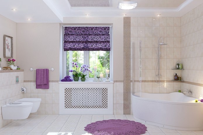 παράθυρο διακόσμηση ρωμαϊκή κουρτίνα στο μπάνιο