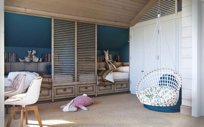 country style kids room with hanging chair
