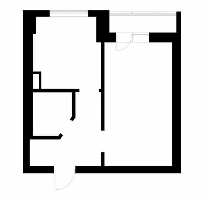layout of a studio apartment of 39 square meters. m