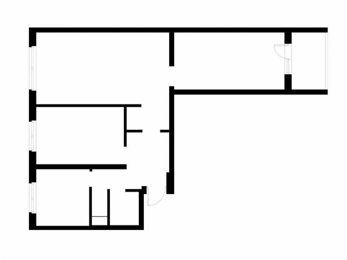 Tlocrt trosobnog stana od 60 četvornih metara. m. u kući tipa serije II-49