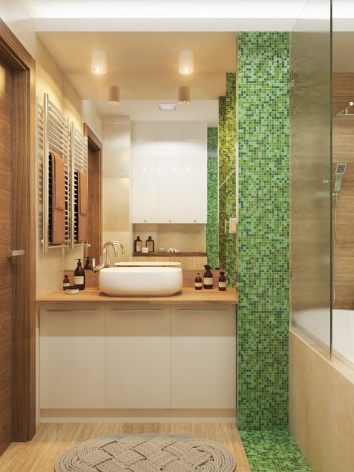 wnętrze łazienki w kolorze brązowo-zielonym
