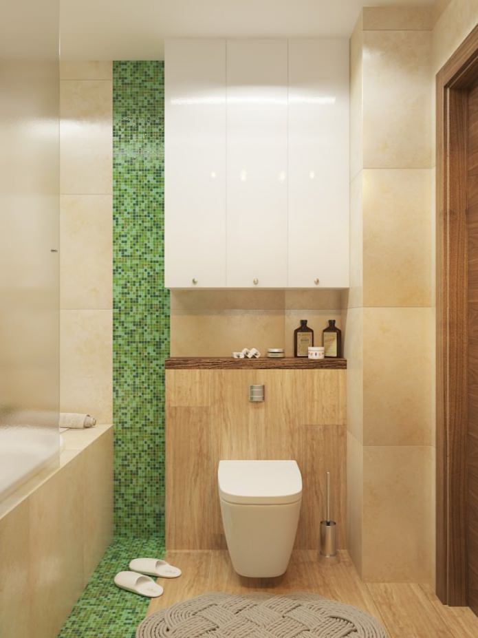 интериор на банята в кафяво-зелено