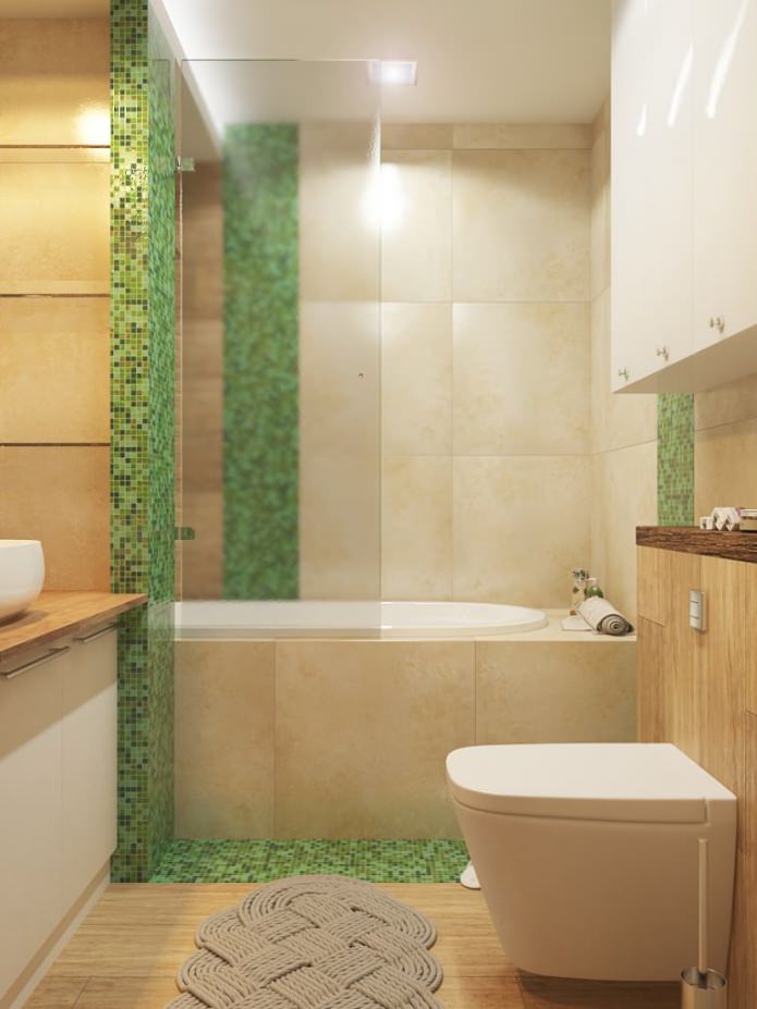 интериор на банята в кафяво-зелено