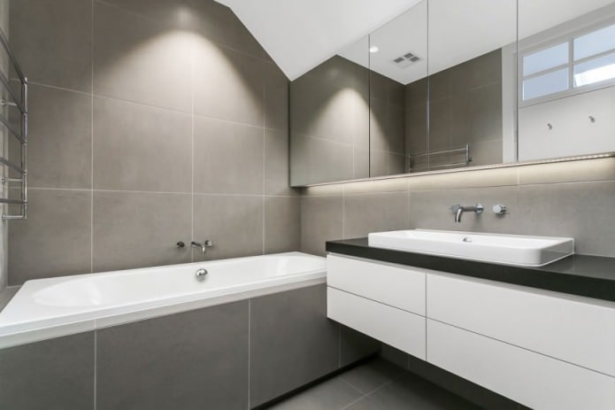 Azulejo do banheiro de minimalismo cinza