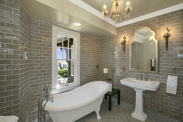 carreaux de salle de bain classiques gris