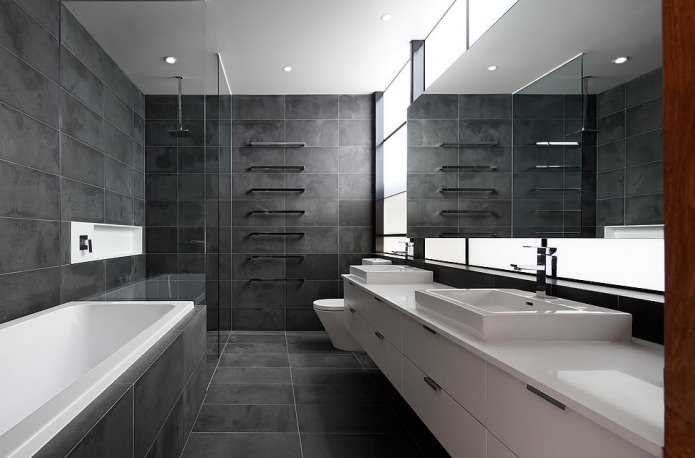 azulejos cinza escuros no banheiro