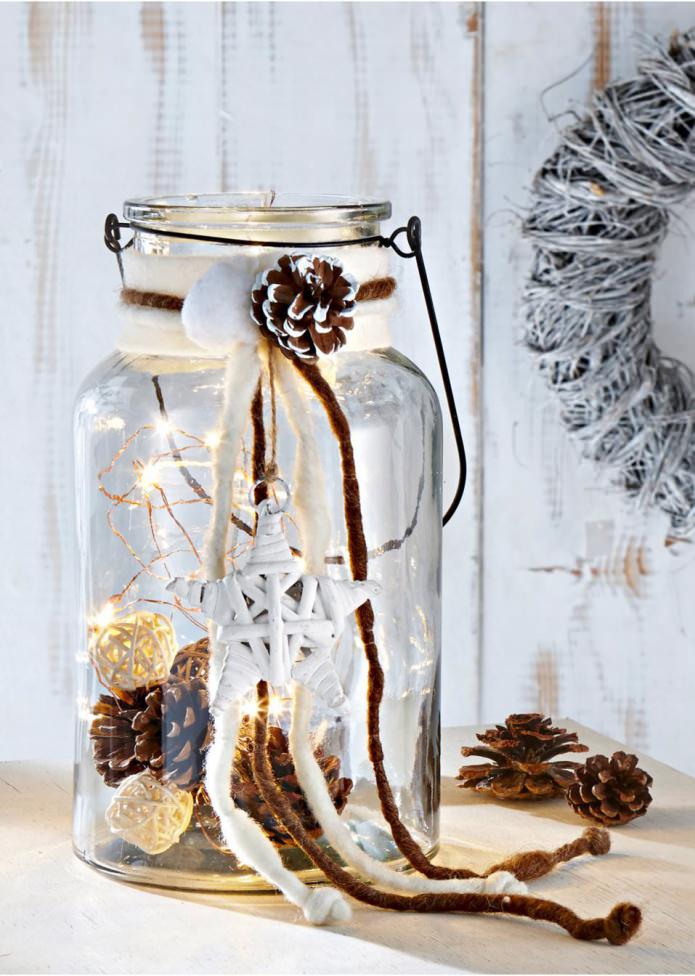 Glass jar decoration with garland