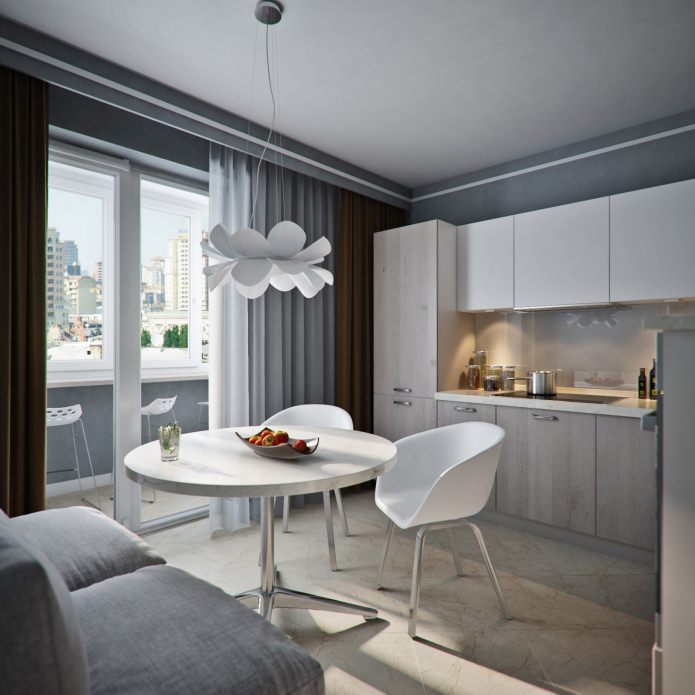 la cucina nel design dell'appartamento è di 38 metri quadrati. m.