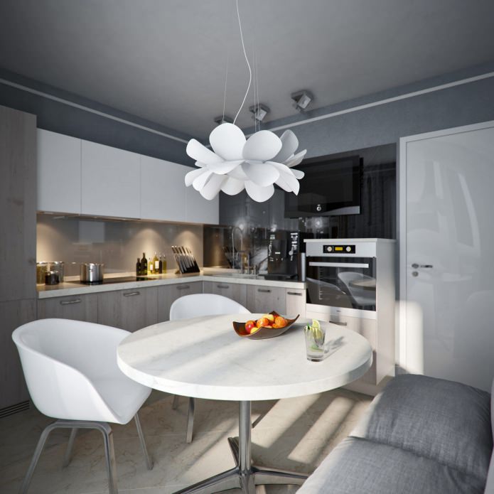la cucina nel design dell'appartamento è di 38 metri quadrati. m.