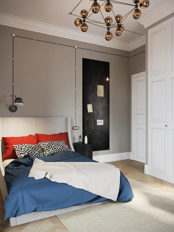 Schlafzimmer im Designprojekt der Wohnung ist 100 qm groß. m