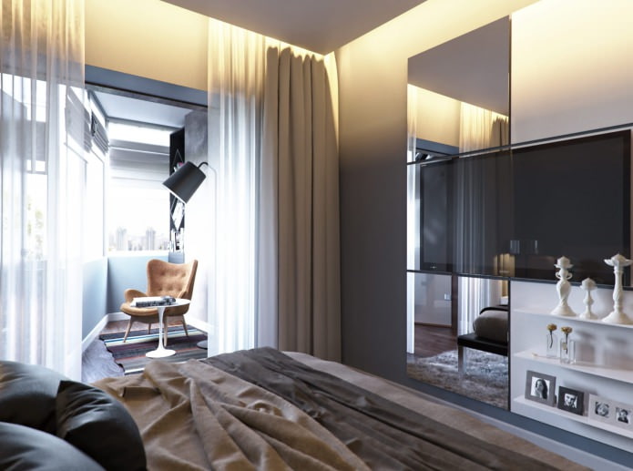 designul unui dormitor combinat cu un balcon