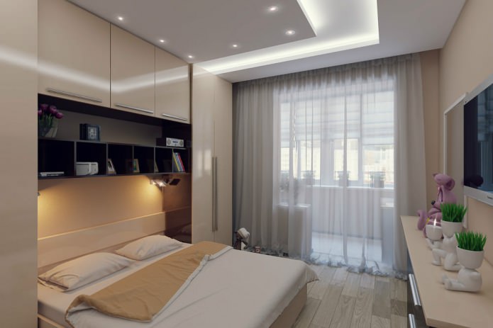 Dormitorio en un apartamento de dos habitaciones de 50 metros cuadrados. m