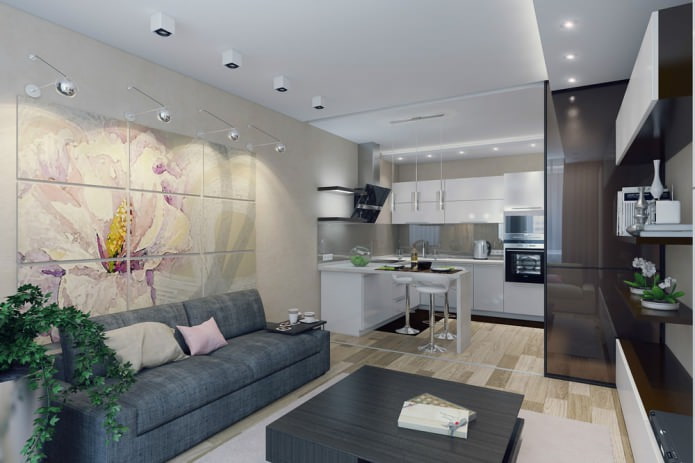 design av en to-roms leilighet på 50 kvadratmeter. m.