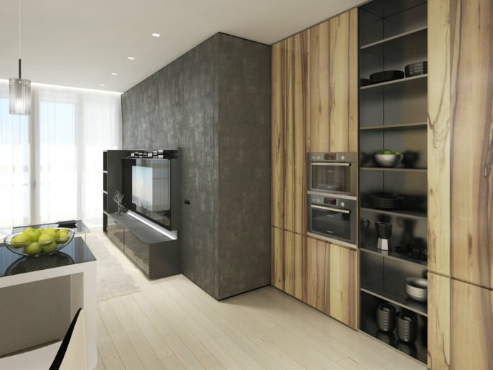 minimalistisk køkken-stue