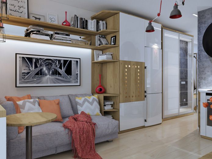design de interiores de um pequeno apartamento de 18 m². m