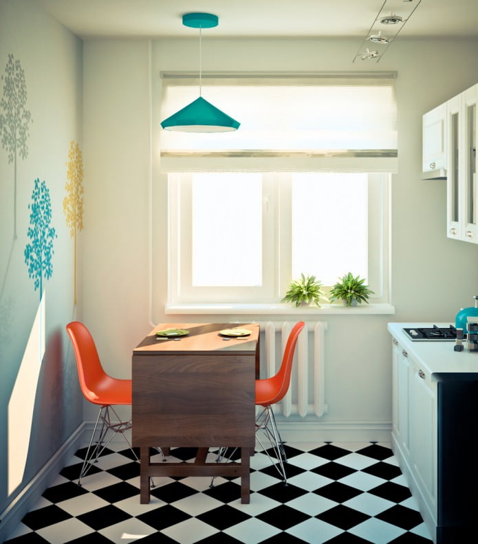 virtuvė 32 kvadratinių metrų kampinio studijos tipo buto projekte. m