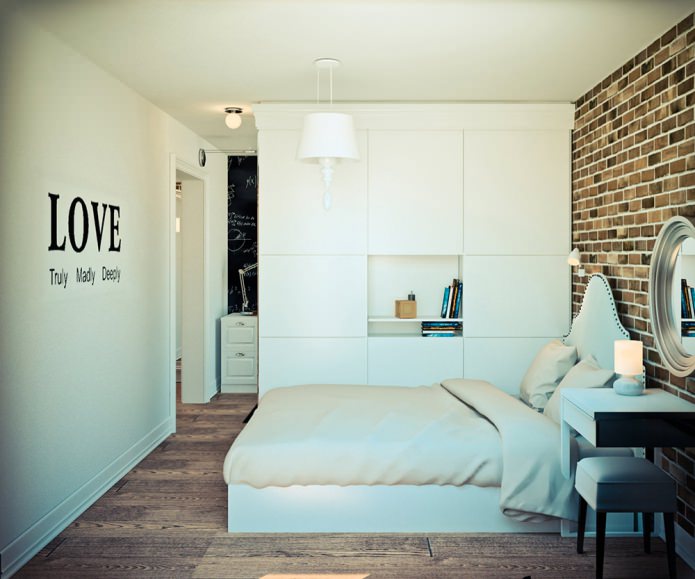 soveværelse i projektet med et hjørne studiolejlighed på 32 kvadratmeter. m.
