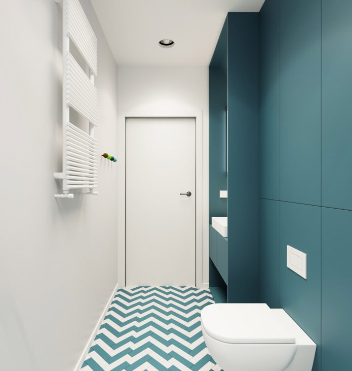 fürdőszoba kialakítása fehér és türkiz színben