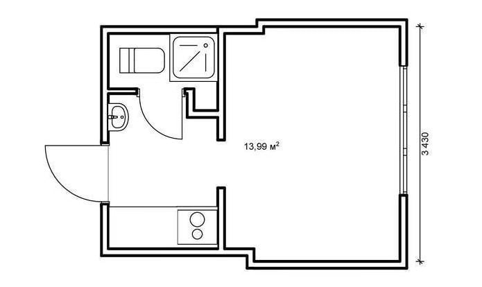 Fotka dispozice bytu je 14 metrů čtverečních. m