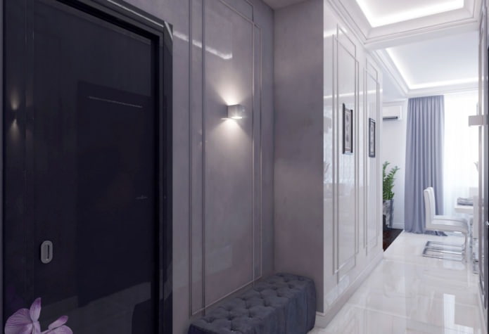 El diseño del hall de entrada en el apartamento es de 46 metros cuadrados. m