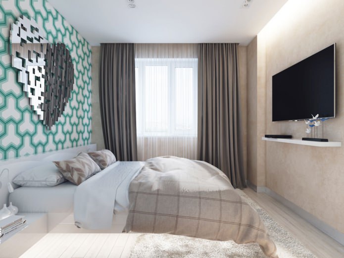 Dormitorio en el diseño del apartamento es de 58 metros cuadrados. m
