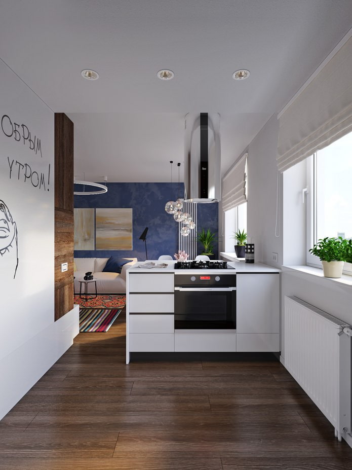bucătăria în designul apartamentului este de 31 de metri pătrați. m.