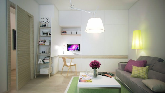 σαλόνι στο σχεδιασμό ενός στούντιο διαμέρισμα των 40 τετραγωνικών μέτρων. m
