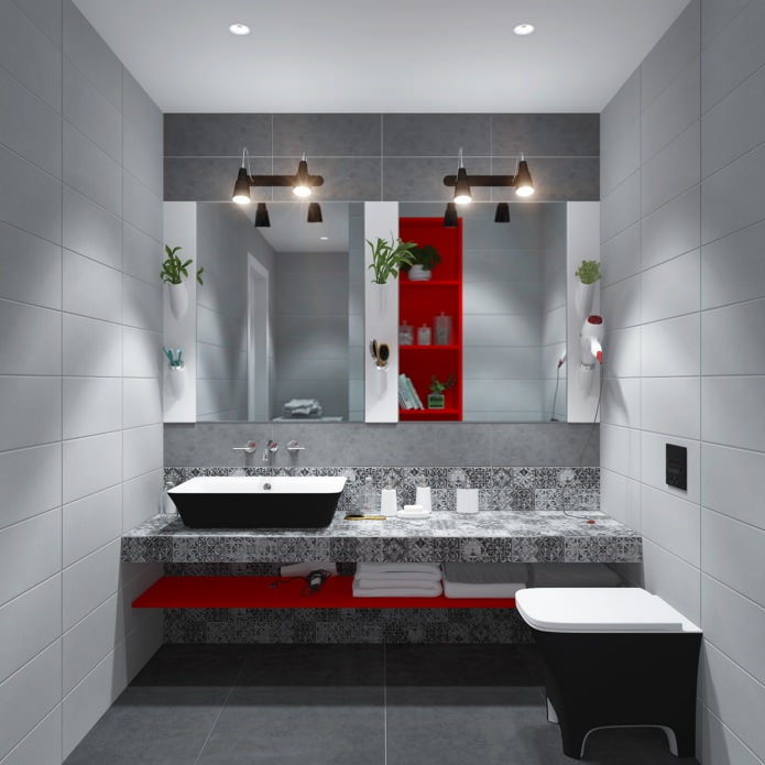 Το εσωτερικό του μπάνιου στο διαμέρισμα είναι 65 τετραγωνικά μέτρα. m