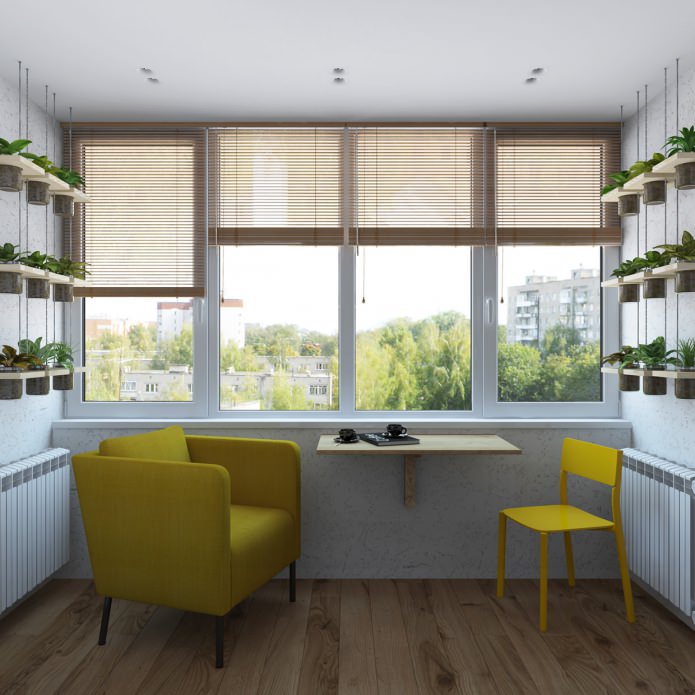Balcón combinado con un dormitorio en un proyecto de apartamentos de 65 metros cuadrados. m