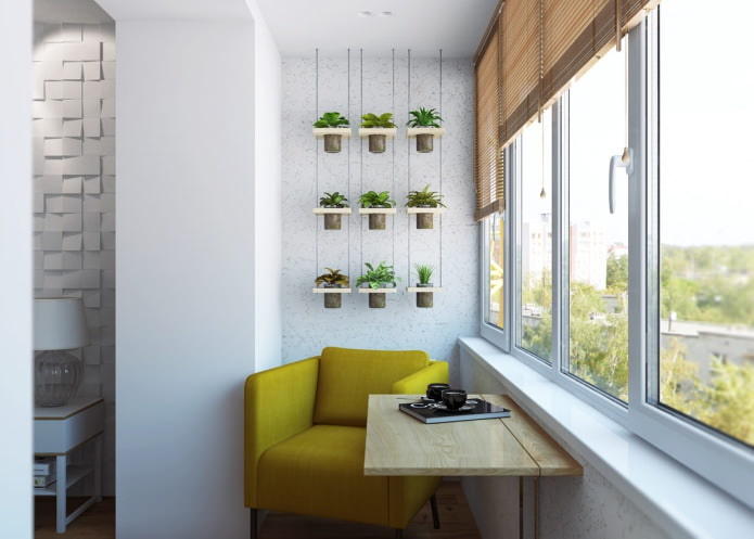 Balkon kombiniert mit einem Schlafzimmer in einem Apartmentprojekt von 65 Quadratmetern. m