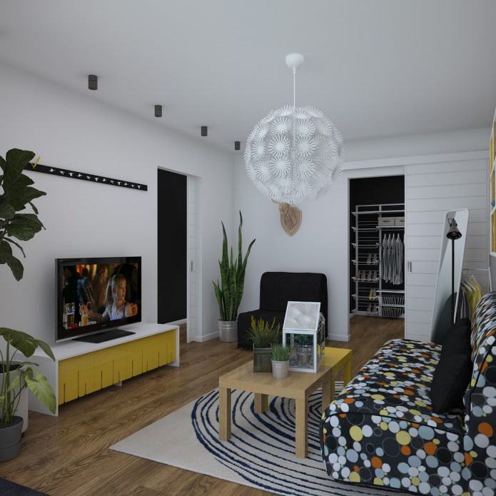 design of a studio apartment with a dressing room