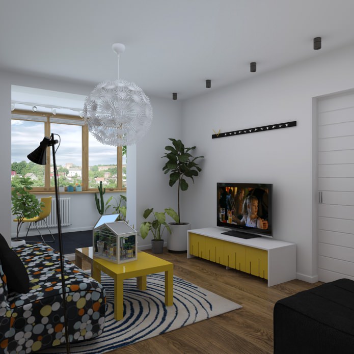 design of a studio apartment with a loggia