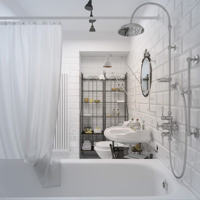 salle de bain blanche avec des briques