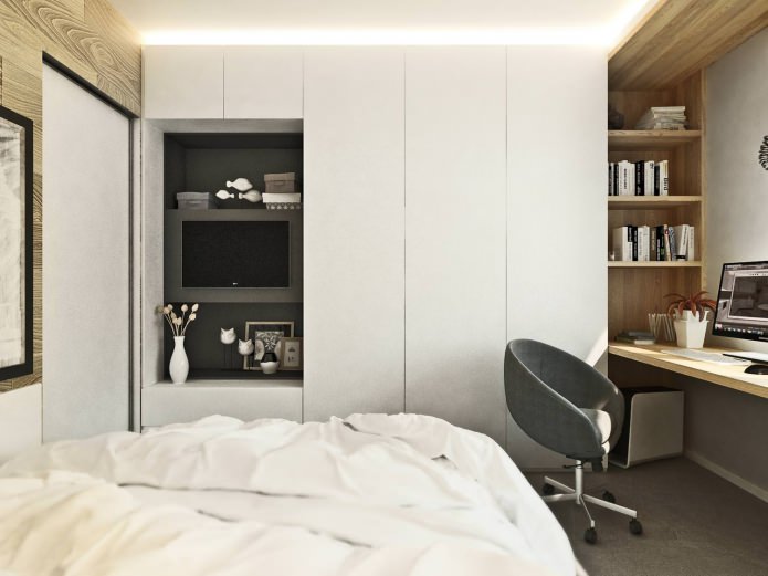 dormitorio en el proyecto de diseño de un apartamento de 3 habitaciones