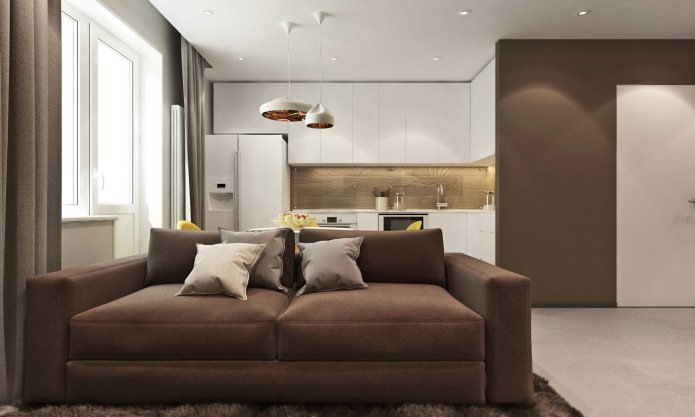 cocina-sala de estar en el proyecto de diseño de un apartamento de 3 habitaciones