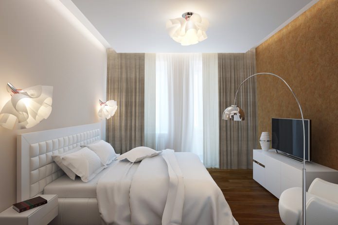camera da letto nel progetto di design di un appartamento di 2 locali